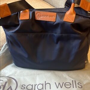 Sarah Wells Navy Breast Pump Bag with Brown Accents